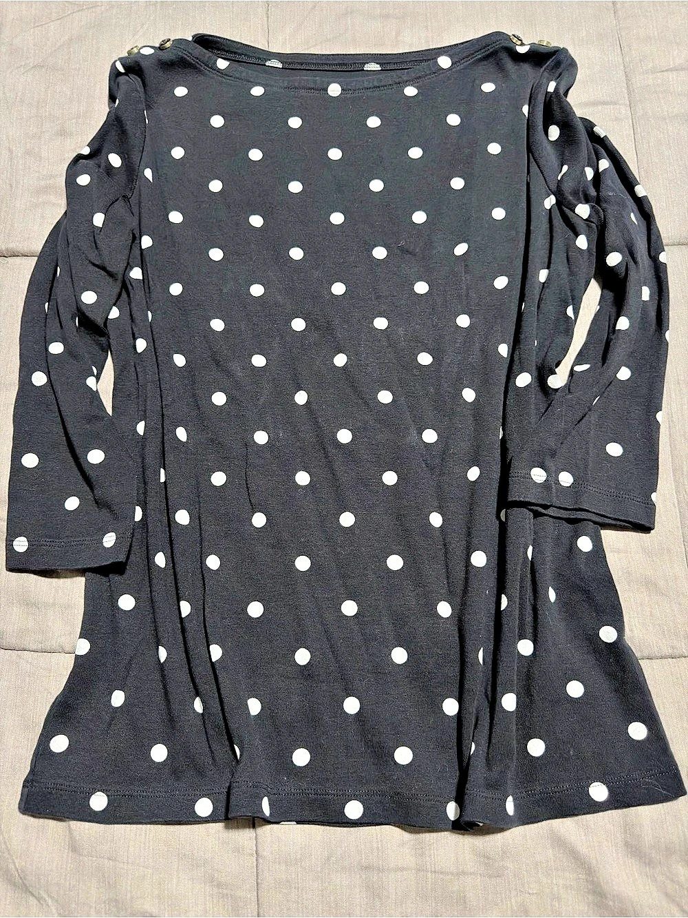 Lands' End Polka Dot Cotton Shirt Size Medium 3/4 Sleeves